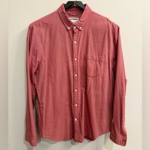 Express - Slim Soft Wash Button Down Shirt - Red/Pink - XL
